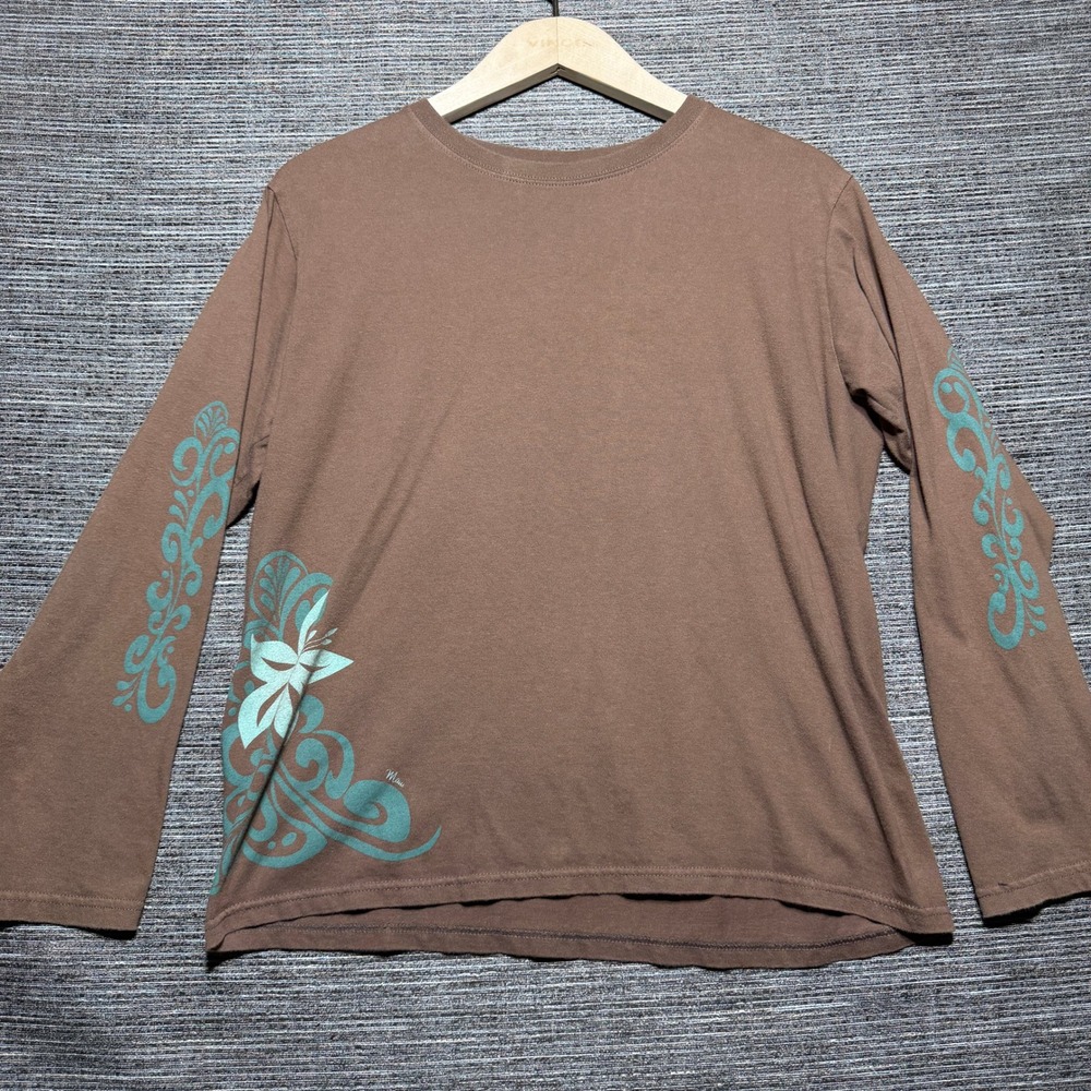 Crazy Shirts Shirt Women L Brown LS Hawaii Maui Graphic Combed Cotton Tee